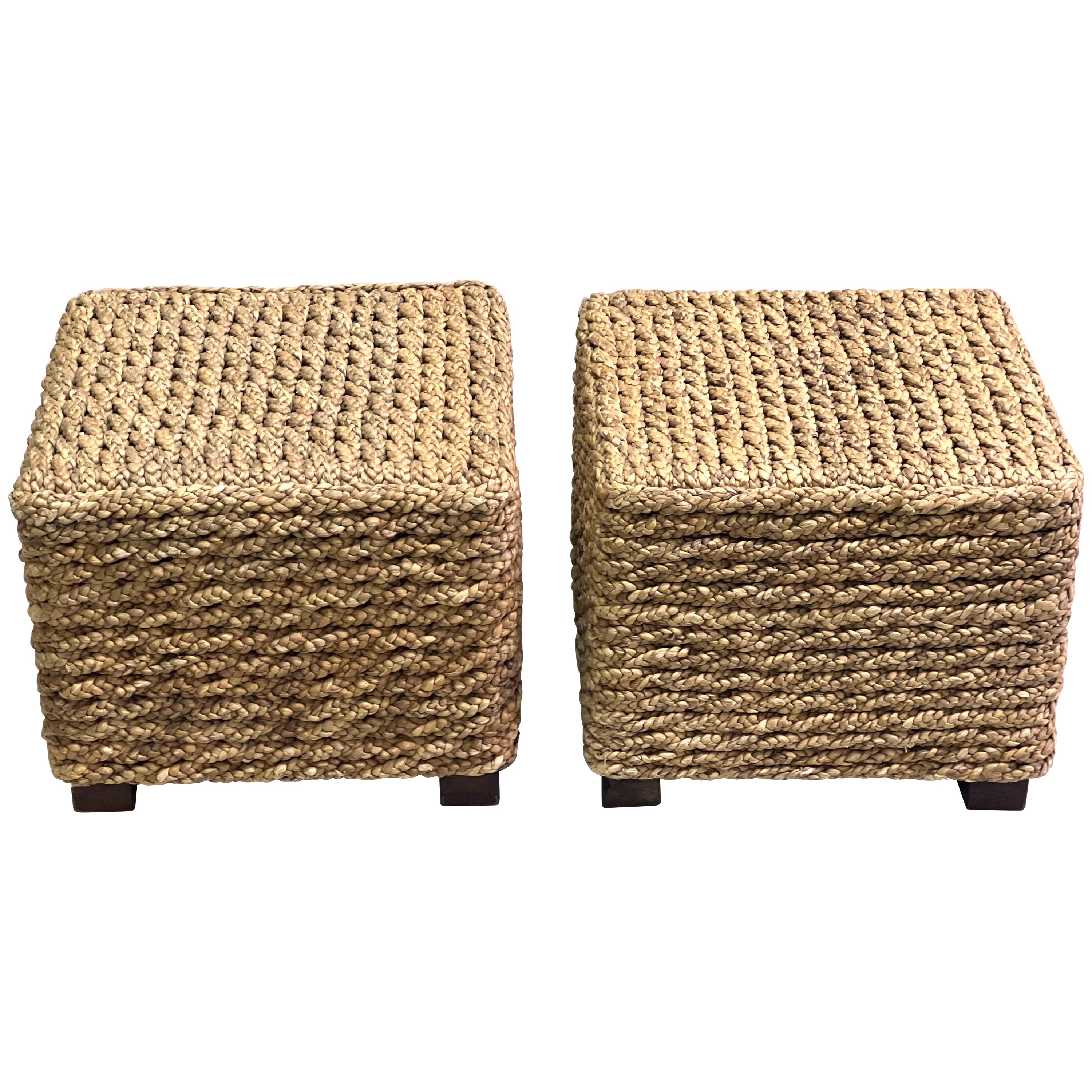 Pair of French Mid-Century Rope Stools / Benches by Adrien Audoux & Frida Minet