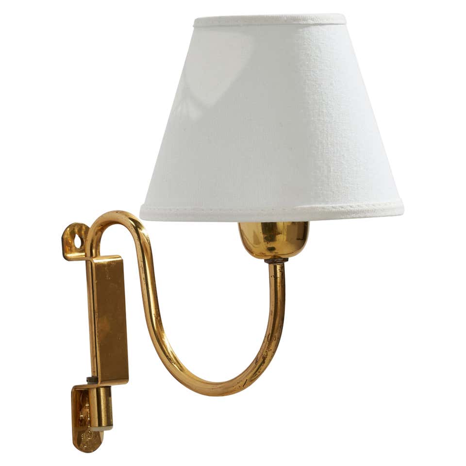 Swedish Designer, Functionalist Wall Light, Brass, Fabric, Sweden ...