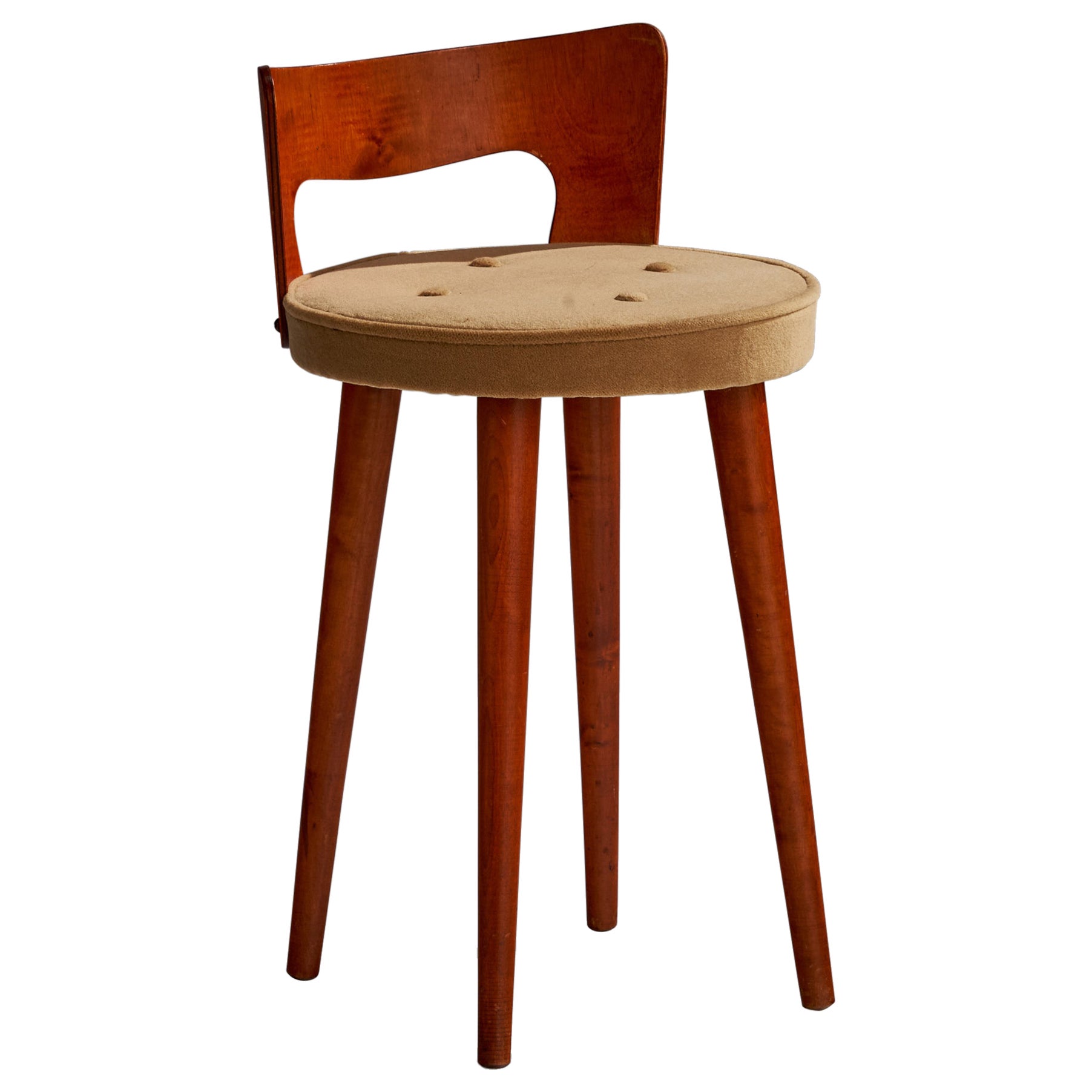 Göperts, Stool, Birch, Velvet, Sweden, 1940s For Sale