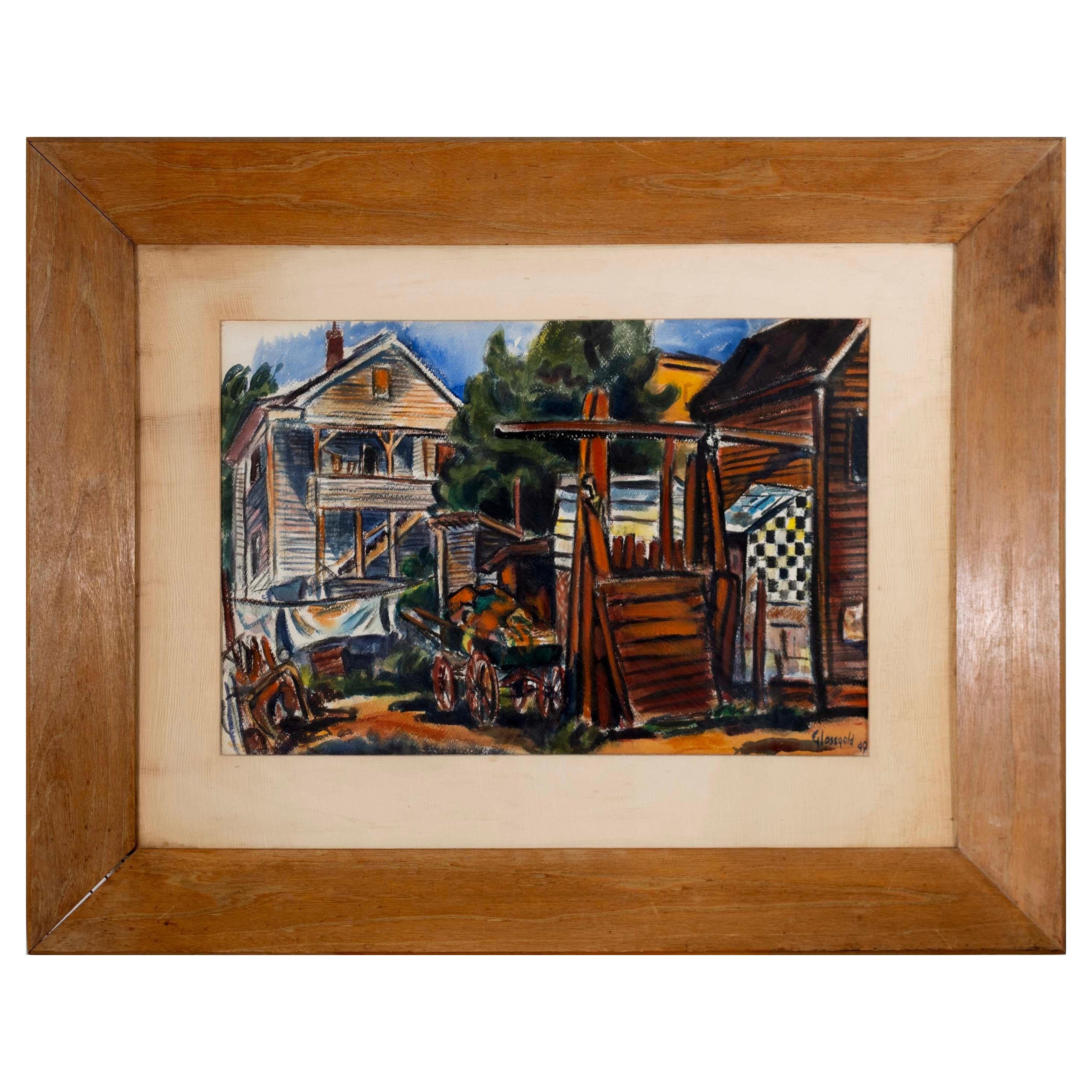 Harry Glassgold Firmato Acquerello impressionista americano moderno su carta 1949