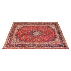 Retro Hand-Knotted Persian Kashan Room Size Rug