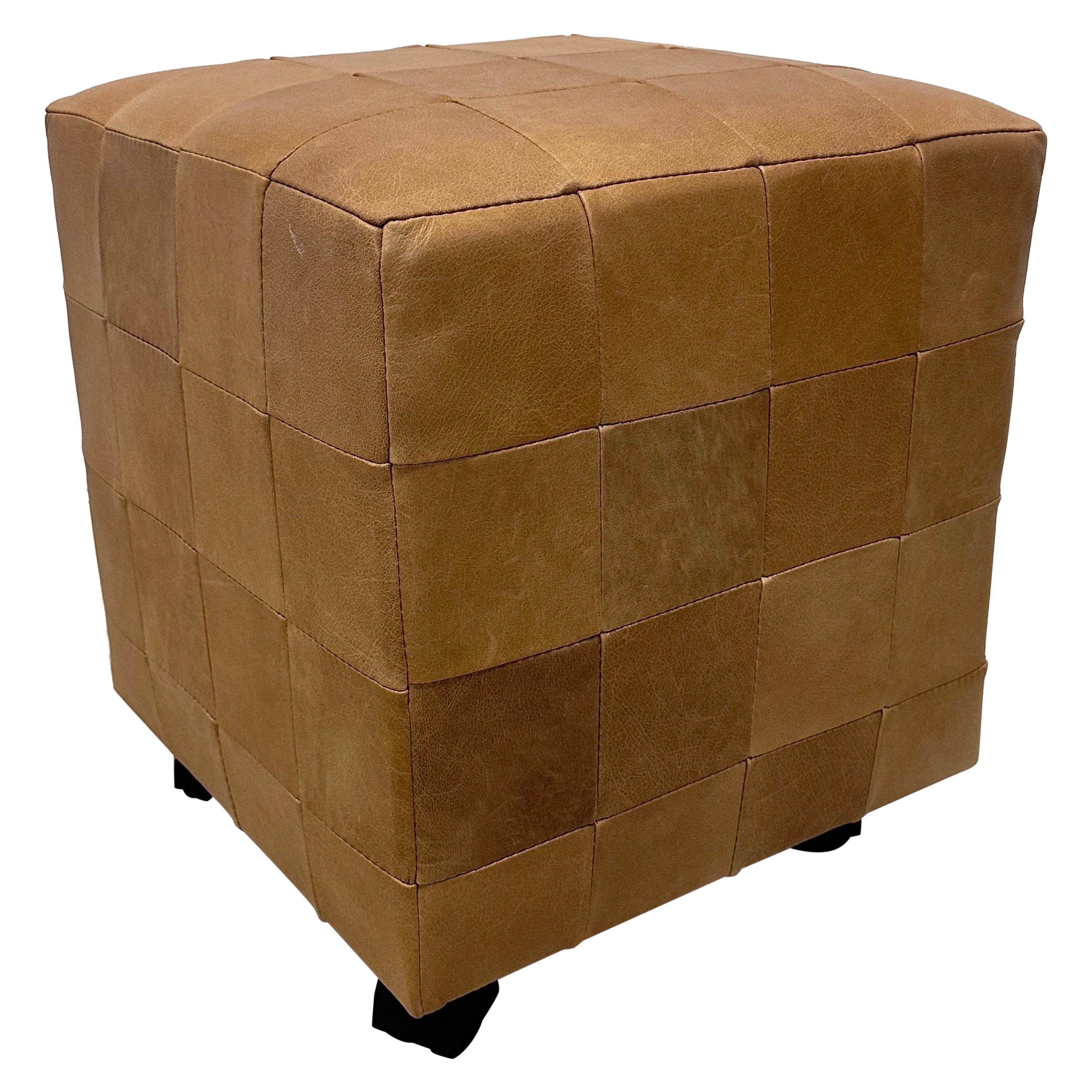 C Nissen’s Mobelfabrik Patchwork Leather Stool on Casters For Sale