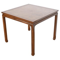 Baker Furniture Hollywood Regency Chinoiserie Walnut Leather Top Game Table