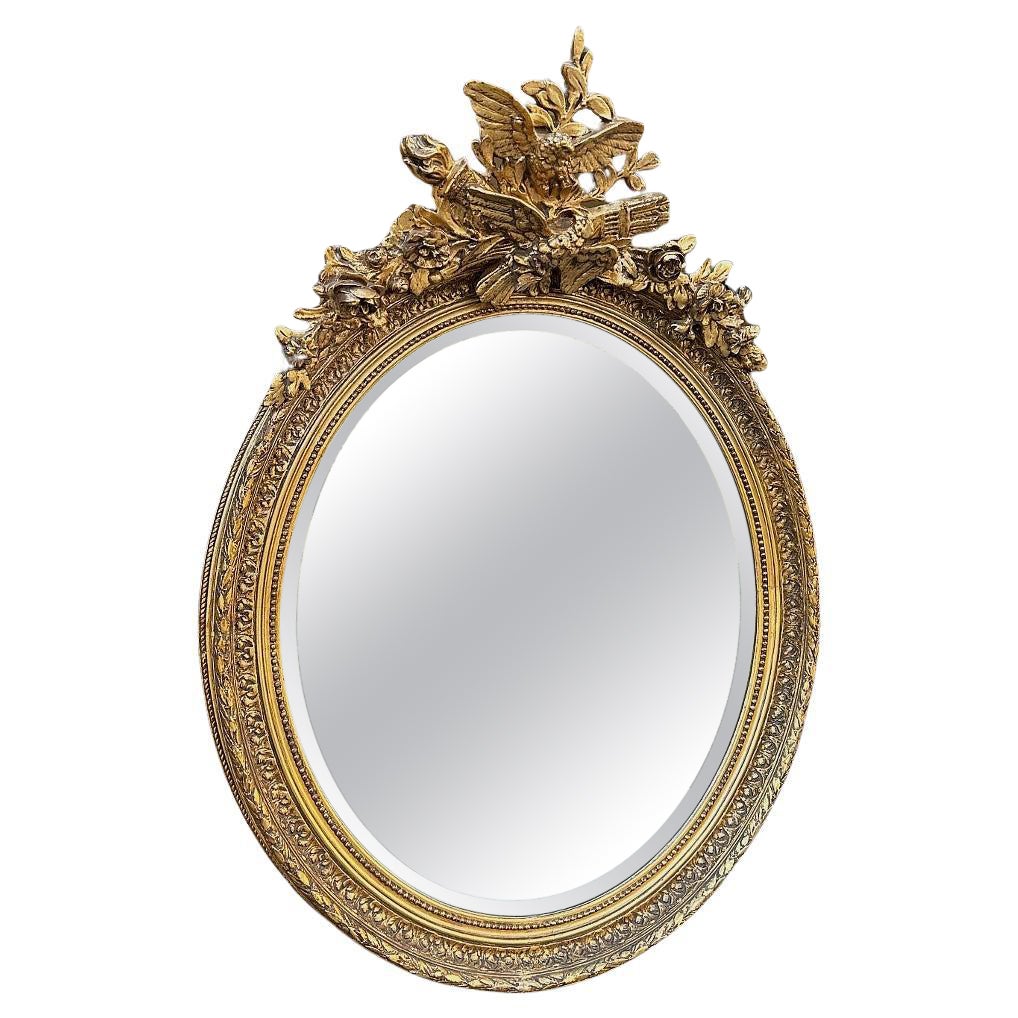 Antique French Louis XVI Oval Gilded Mirror For Sale