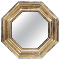 Large Italian Octagonal Mirror of Brass and Chrome by Sandro Petti (Dia 42 3/4)