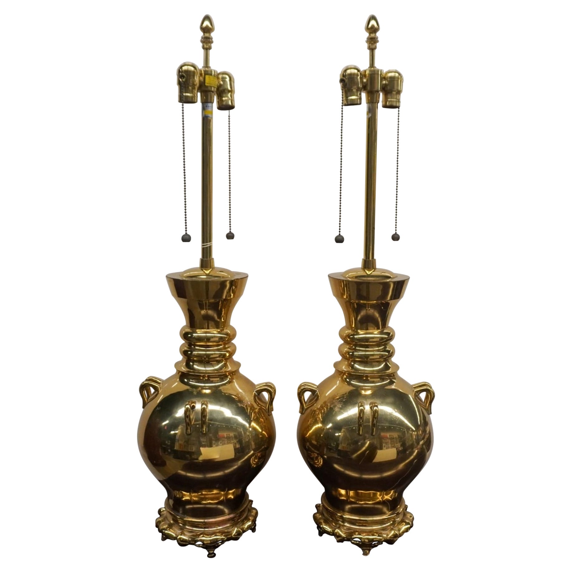 Pair of Marbro American Polished Brass Table Lamps For Sale