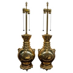 Vintage Pair of Marbro American Polished Brass Table Lamps