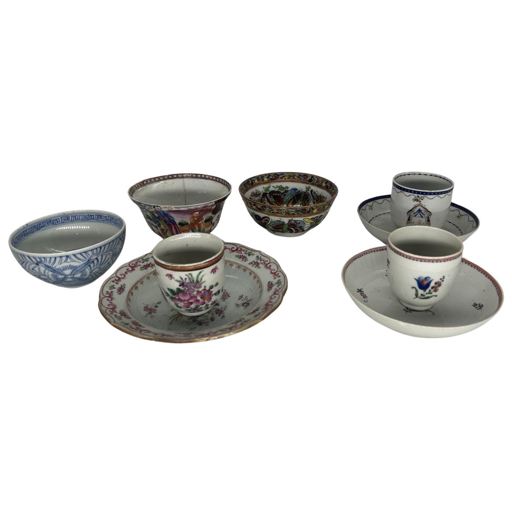 9 Pc, Chinese Export Porcelain Instant Starter Collection Including Armorial For Sale