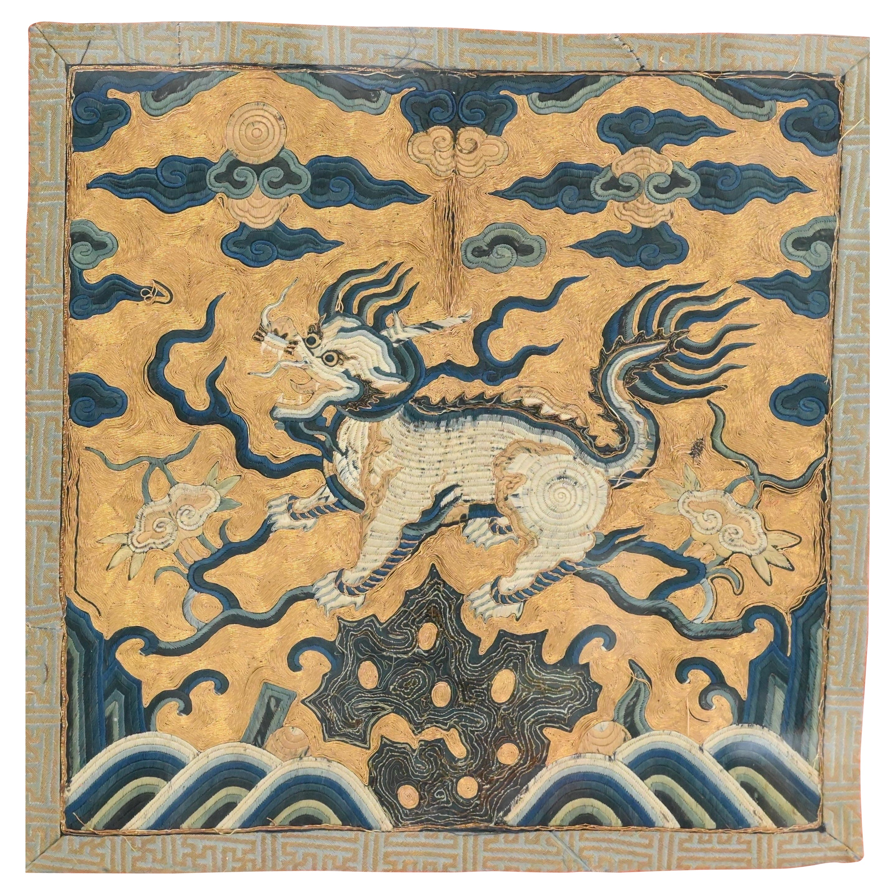 Äußerst seltene antike chinesische Seide Kangxi-Periode Militärischer Rangabzeichen Xiezhi aus der Kangxi-Zeit im Angebot