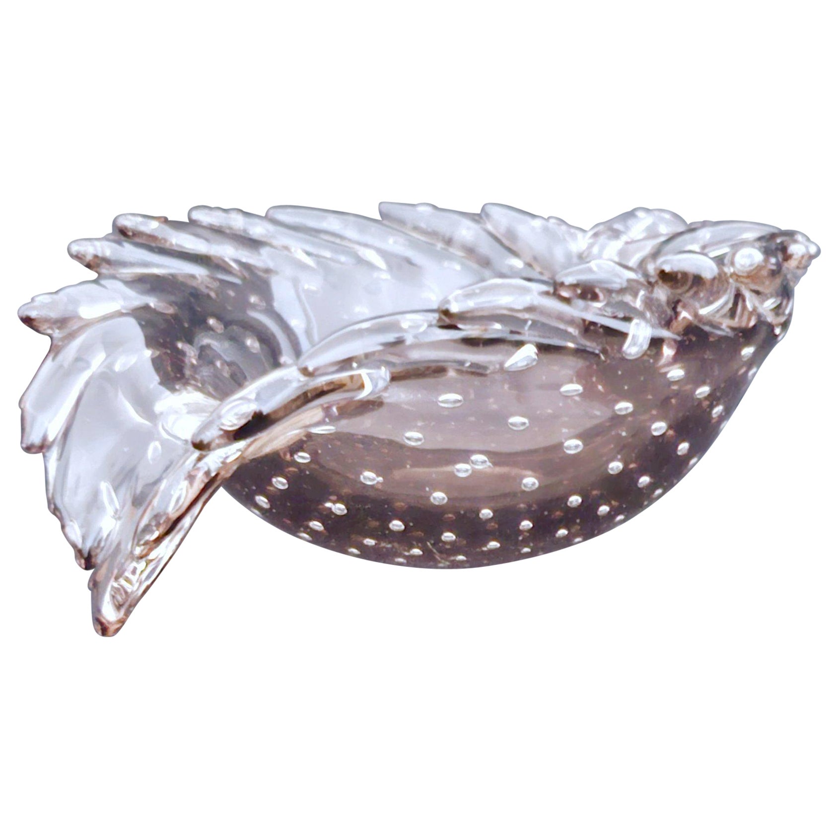 Vintage Murano Glass Sculptural Leaf Bowl, Bullicante (controlled bubble) Glass For Sale
