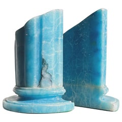 Pair of vintage Italian ruinous columns bookends in aquamarine blue, 1960s