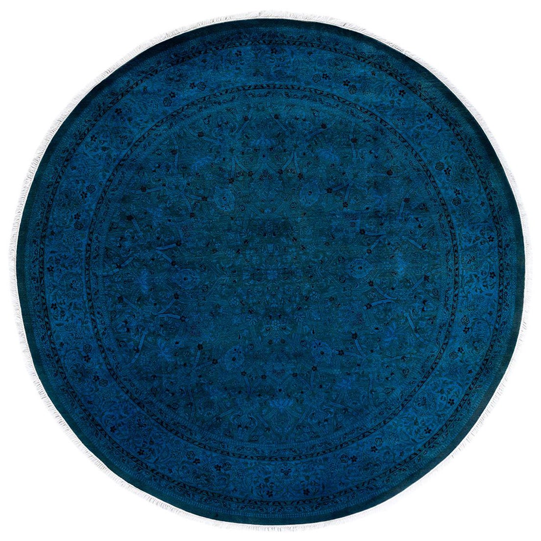 Contemporary Overdyed Hand Knotted Wool Purple Round Area Rug