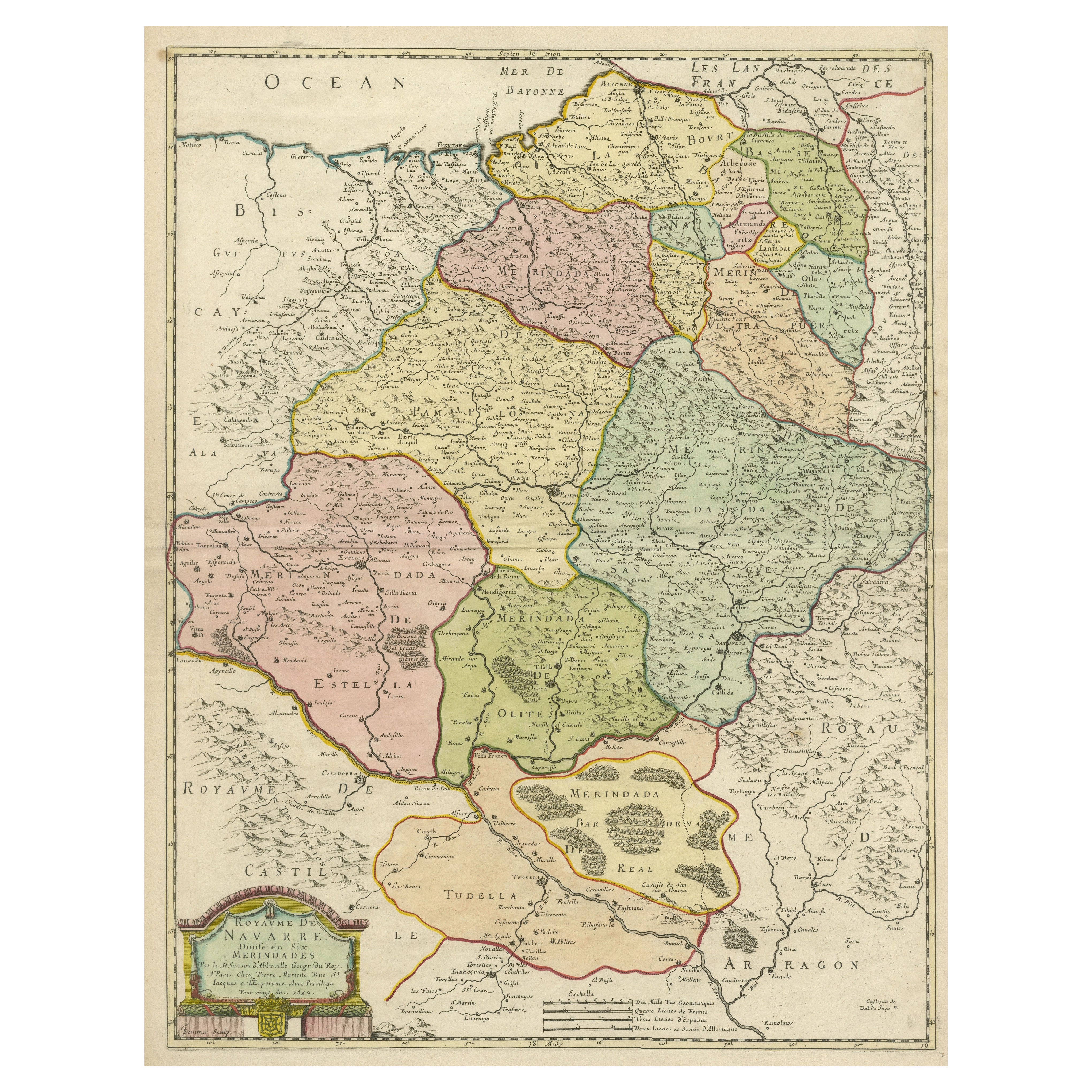 Antike Karte der Provinz Navarre mit der Stadt Pamplona, Spanien im Angebot