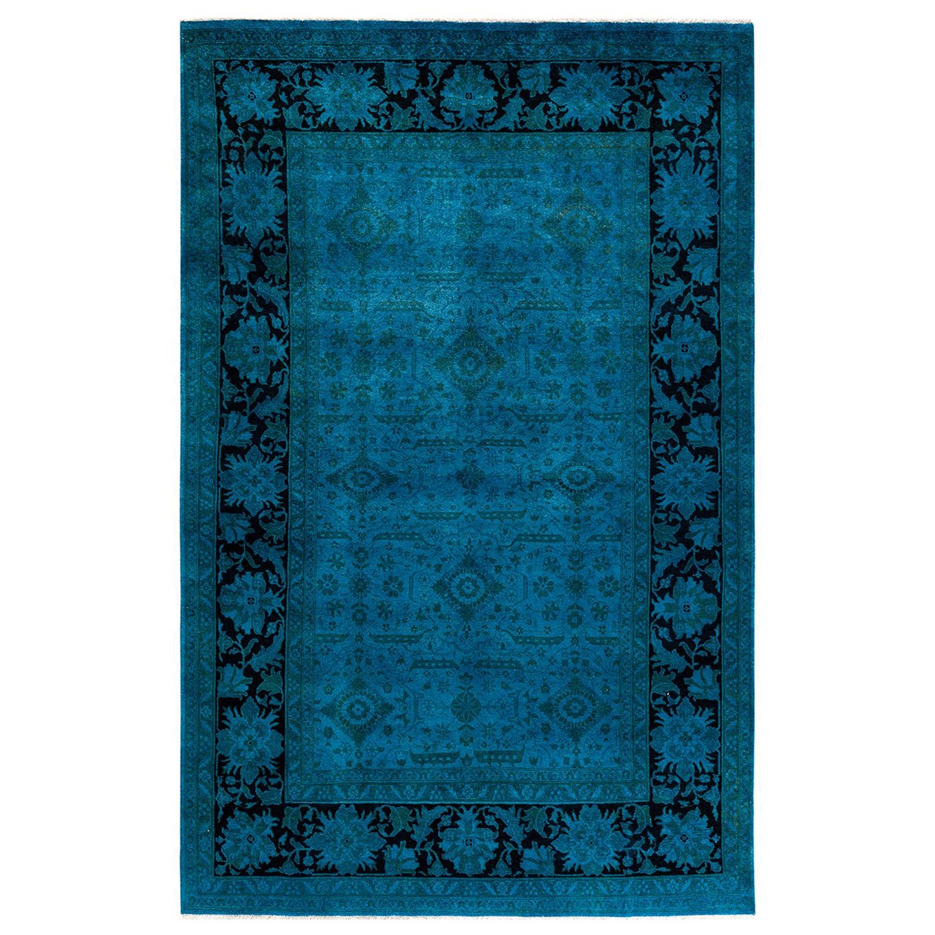 Contemporary Overdyed Hand Knotted Wool Blue Area Rug im Angebot