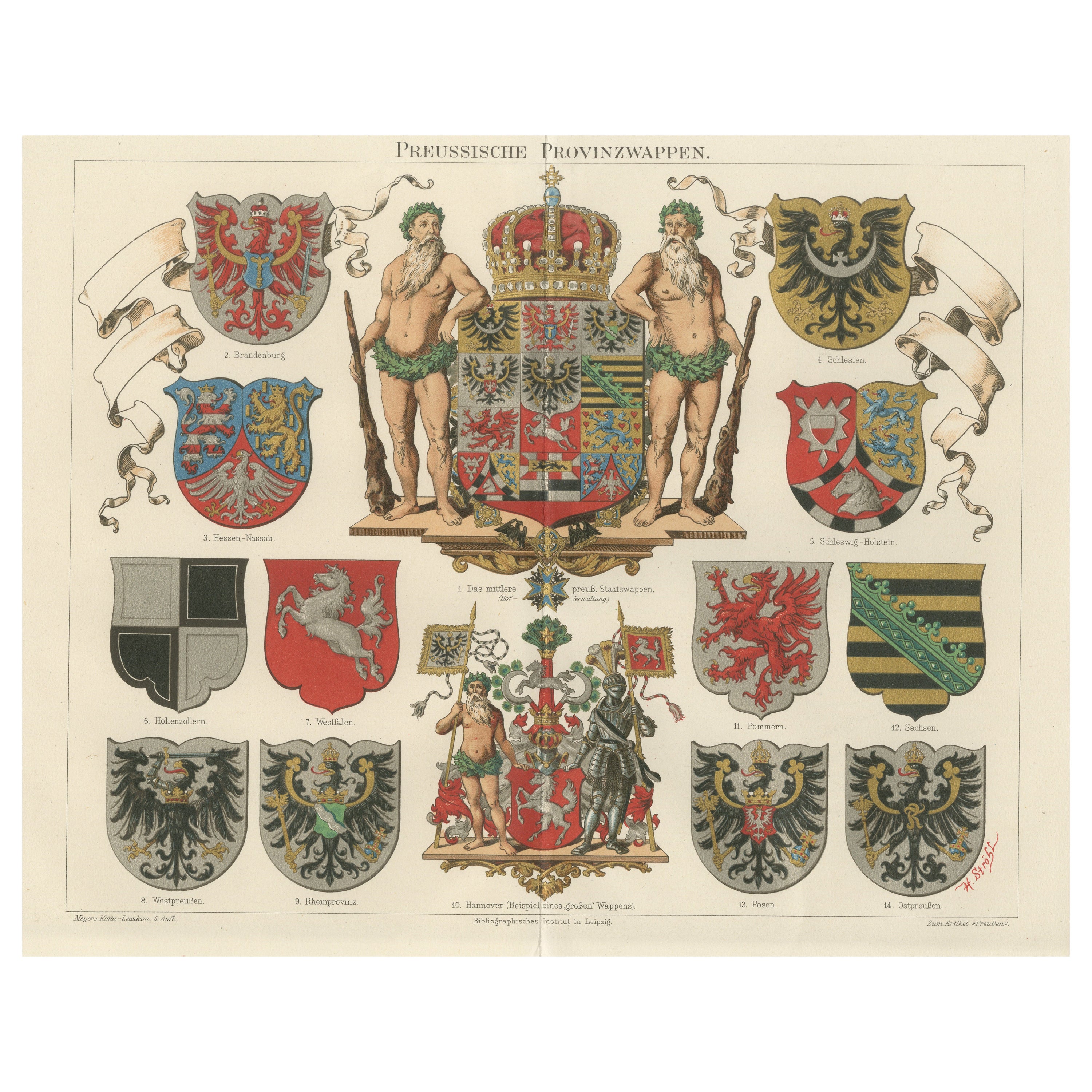 Antique Chromolithograph of Prussian Coats of Arms, 1897 For Sale