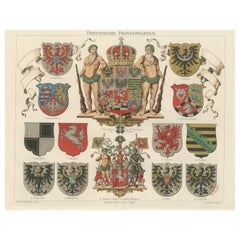 Antique Chromolithograph of Prussian Coats of Arms, 1897