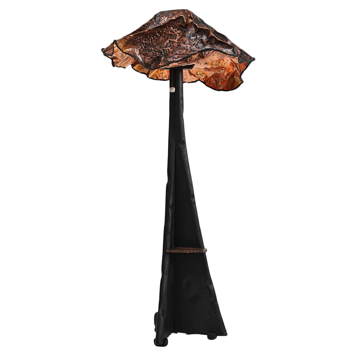 Hand-Hammered Copper and Ebonized White Oak Kansas Floor Lamp by Luke Malaney For Sale