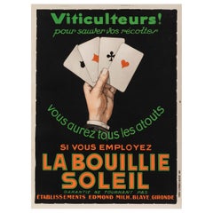 Original Vintage Poster, La Bouillie Soleil, Fertilizer, Poker Card Game, 1930