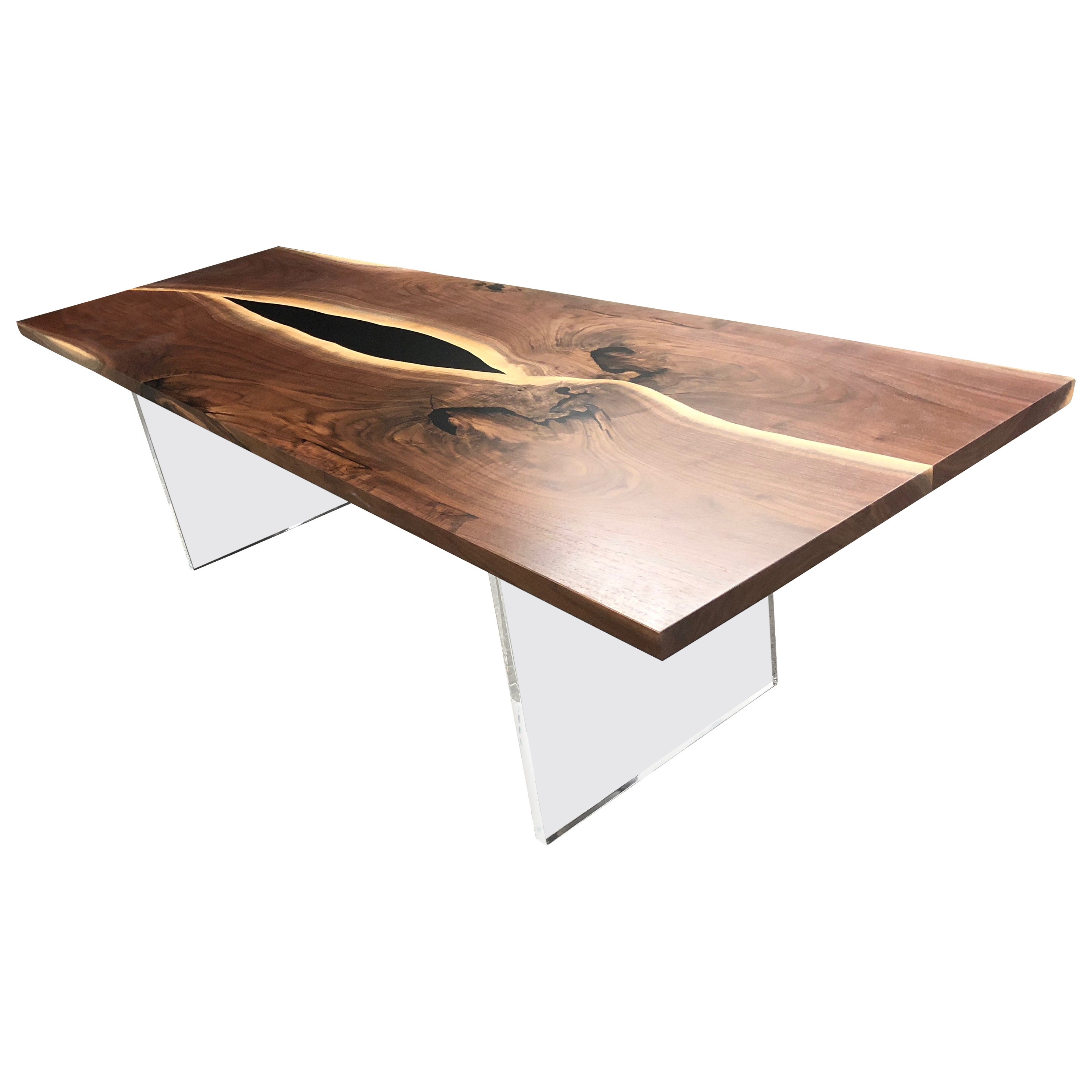 Reverse live edge walnut dining table For Sale