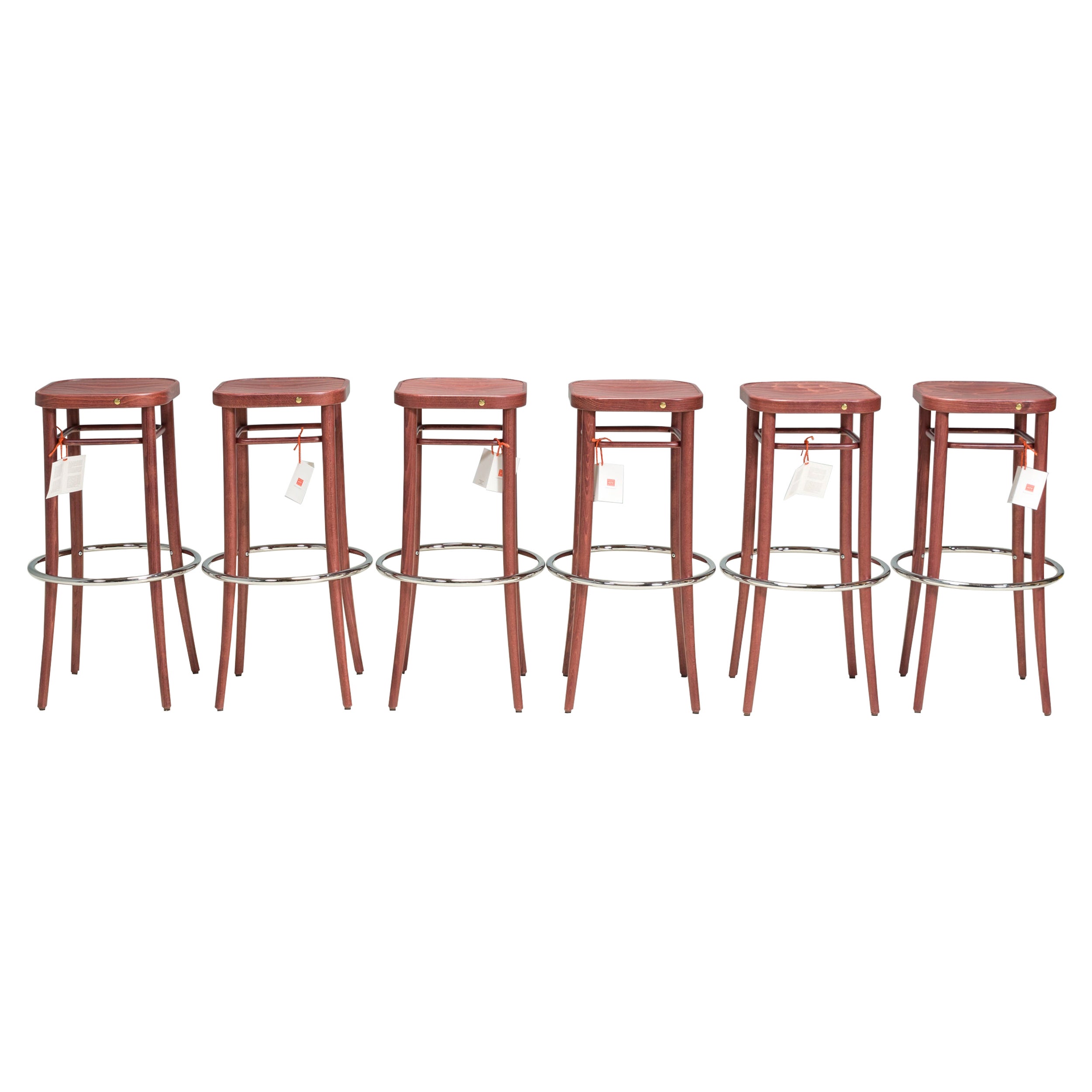 Thonet Vienna Walnut 144 Barhocker Stools, Set of 6 For Sale