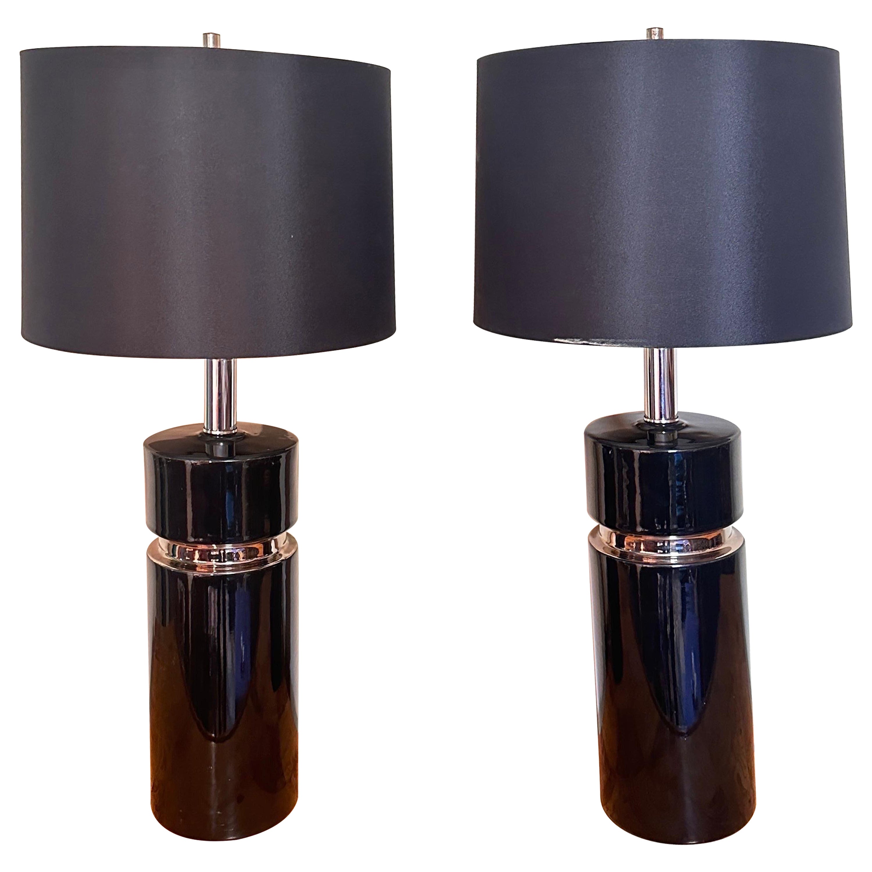 1960s Italian Lamps in the Manner of Pierre Cardin Black and Chrome Bitossi Era For Sale