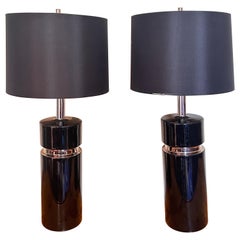 1960s Italian Lamps in the Manner of Pierre Cardin Black and Chrome Bitossi Era