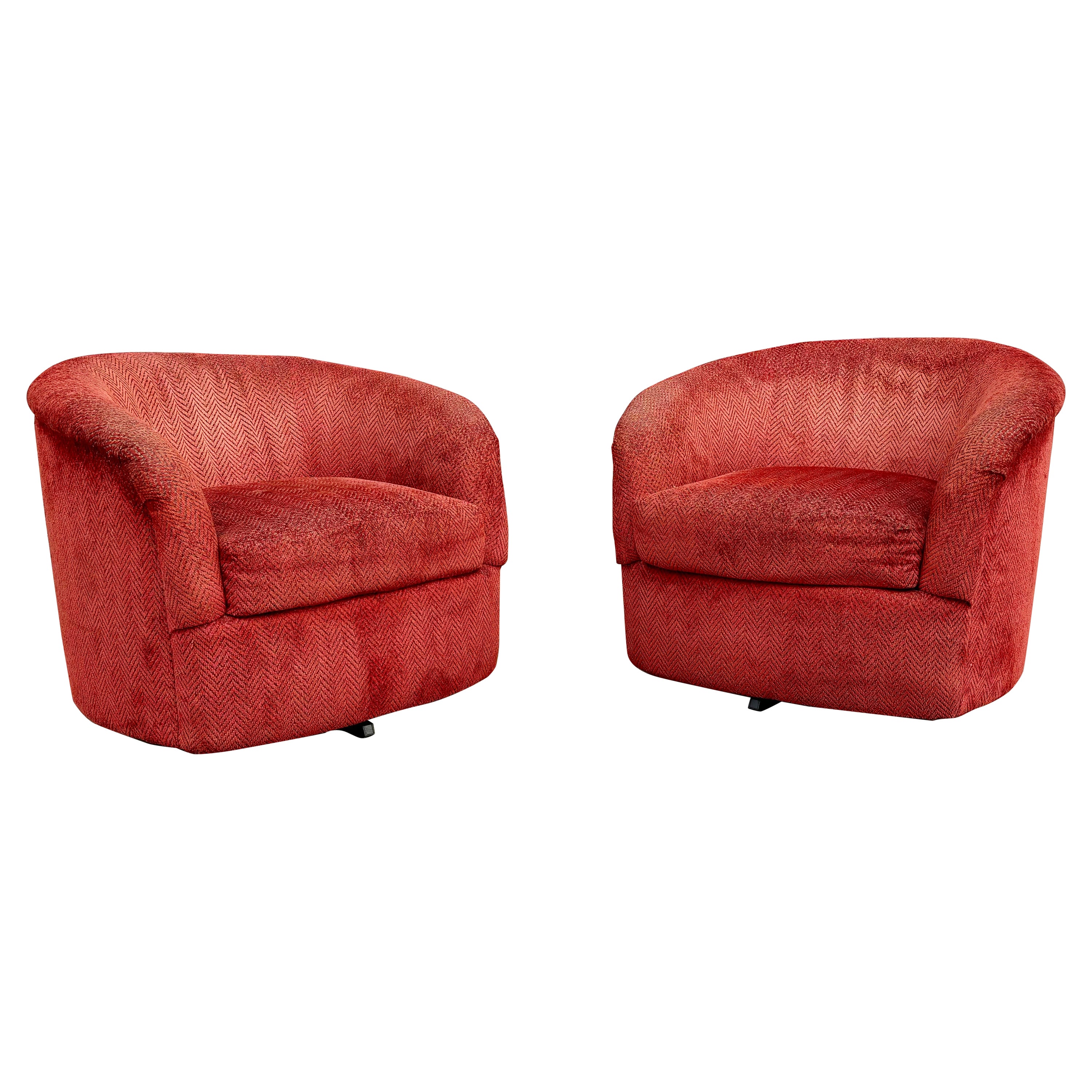 Mid Century Swivel Barrel Chairs Styled After Milo Baughman- Set of 2 For Sale