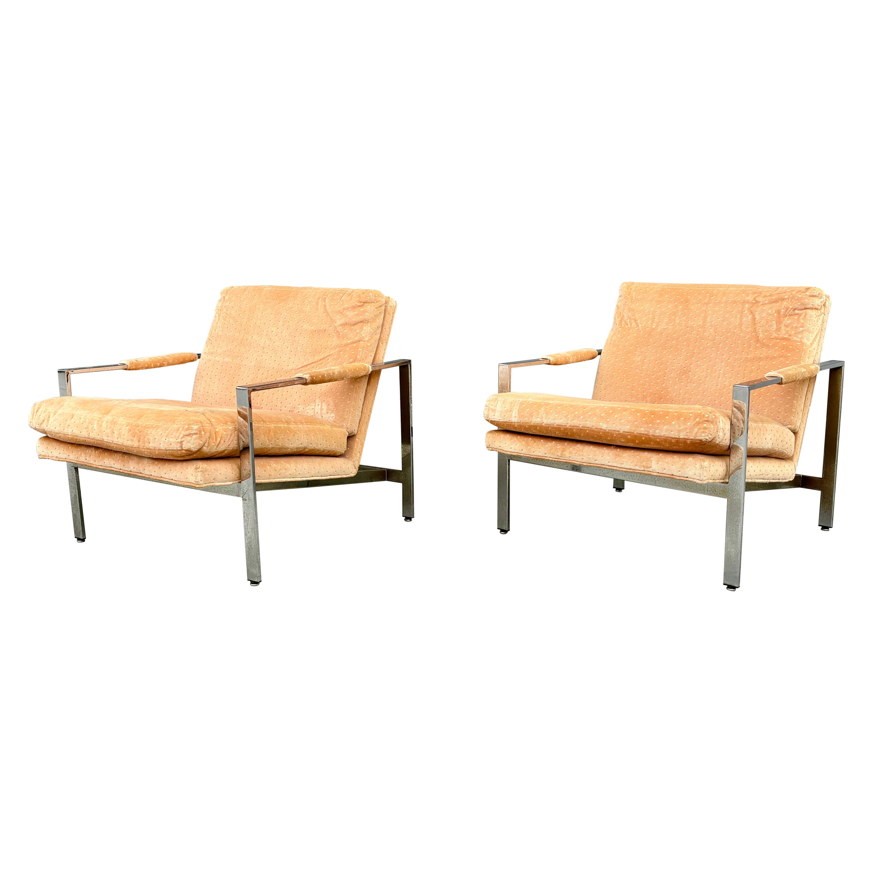 1970s Mid Century Chrome Lounge Chair by Milo Baughman for Thayer Coggin - Set o For Sale