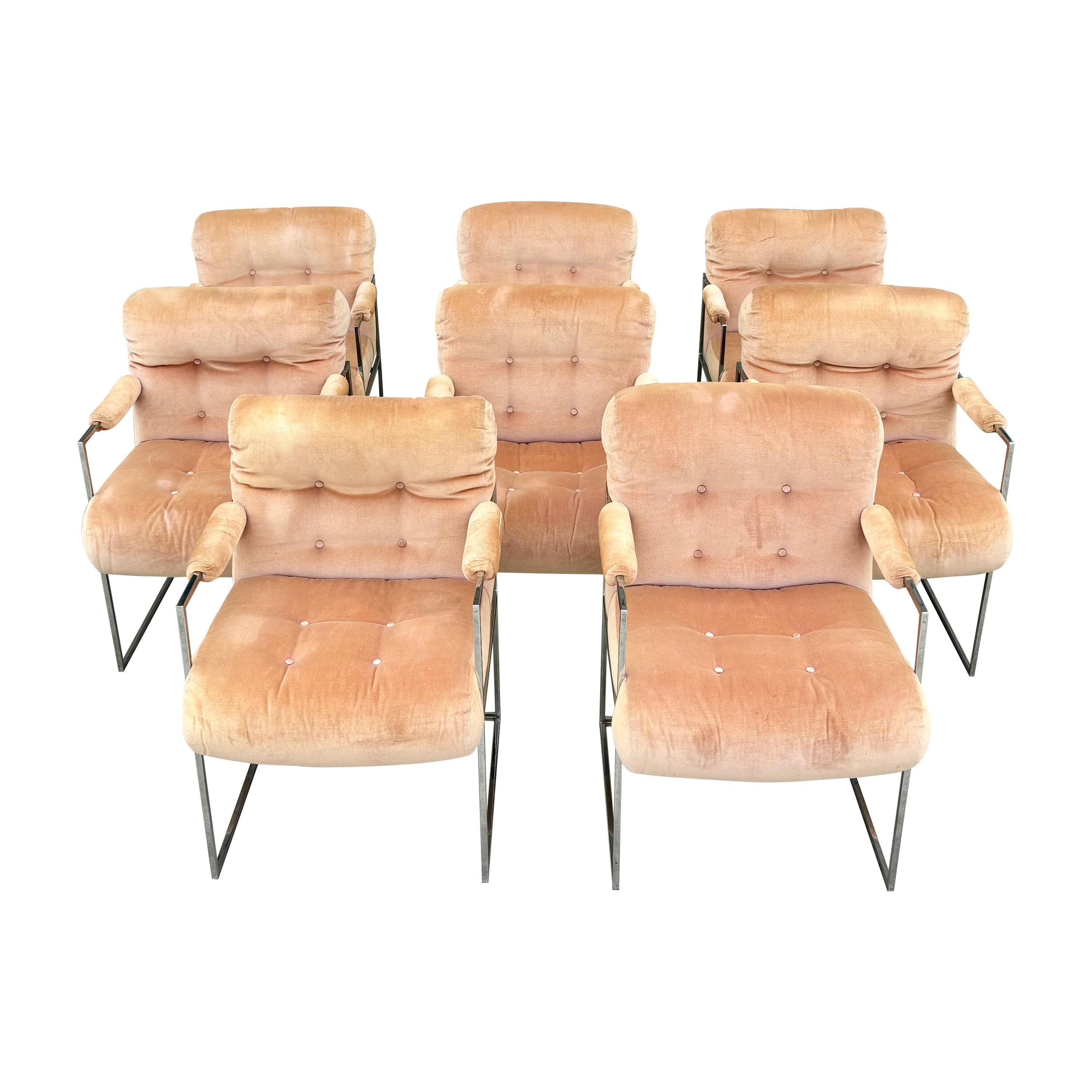 1960s Mid Century Dining Chairs by Milo Baughman for Thayer Coggin - Set of 8 For Sale