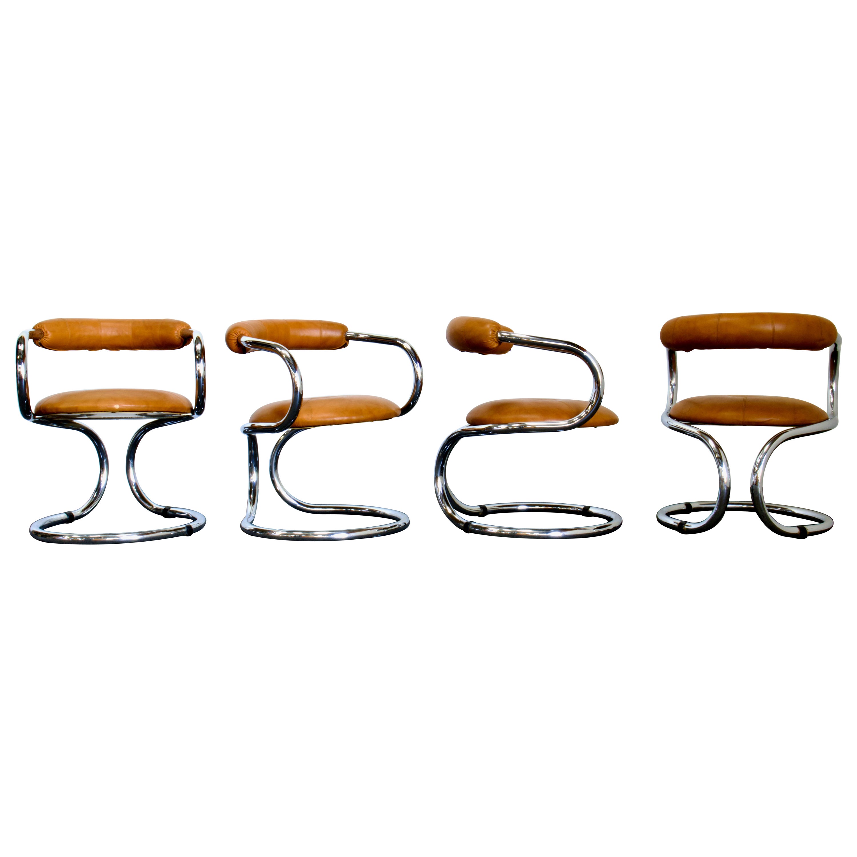4 "Tubolare" Chrome Chairs by Rudi Bonzanini for Tecnosalotto, Italy