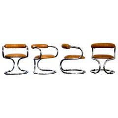 Retro 4 "Tubolare" Chrome Chairs by Rudi Bonzanini for Tecnosalotto, Italy