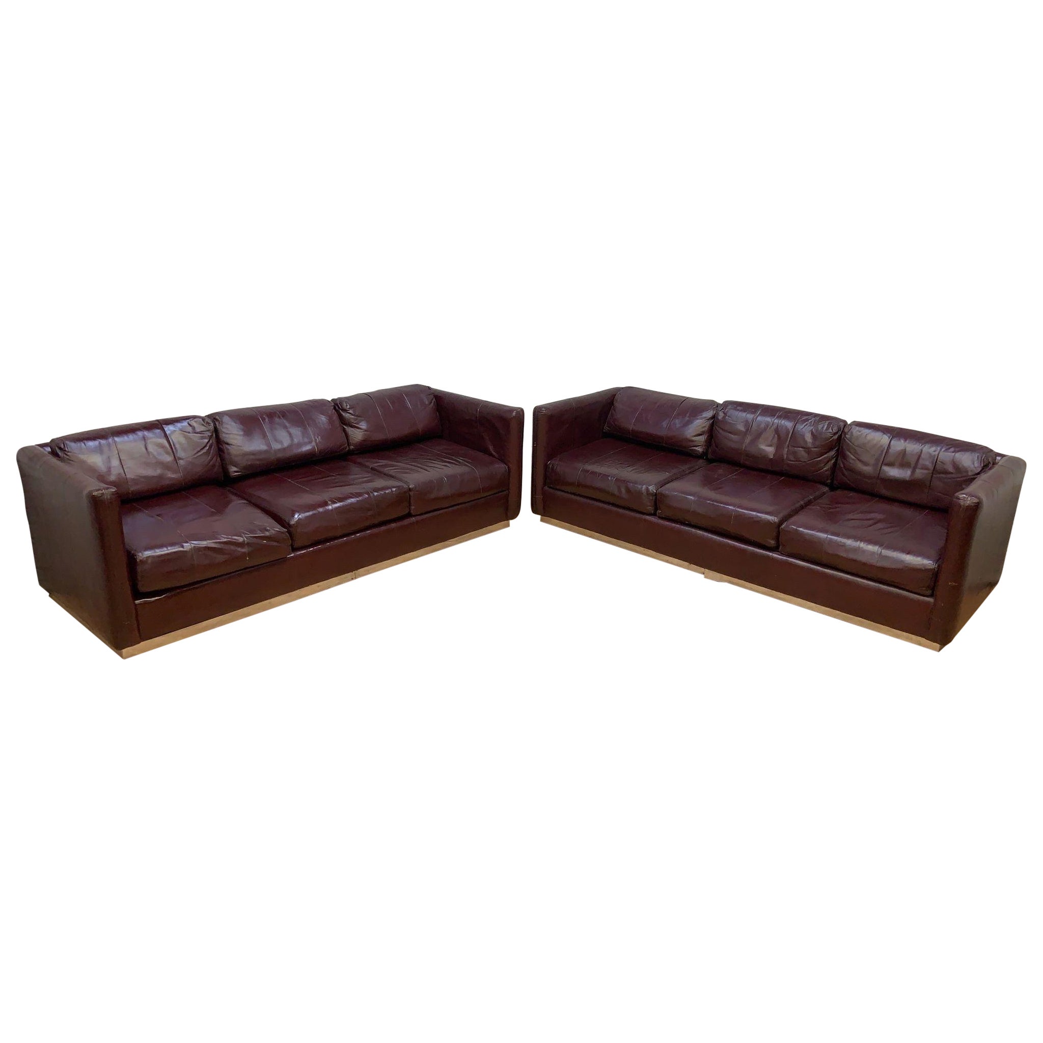 Mid Century Modern Ward Bennett Style Parlor Sofas on Chrome Bases - Set of 2