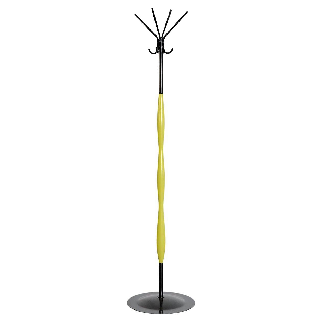 Memphis Style Chartreuse and Black Enameled Metal Standing Coat Tree For Sale