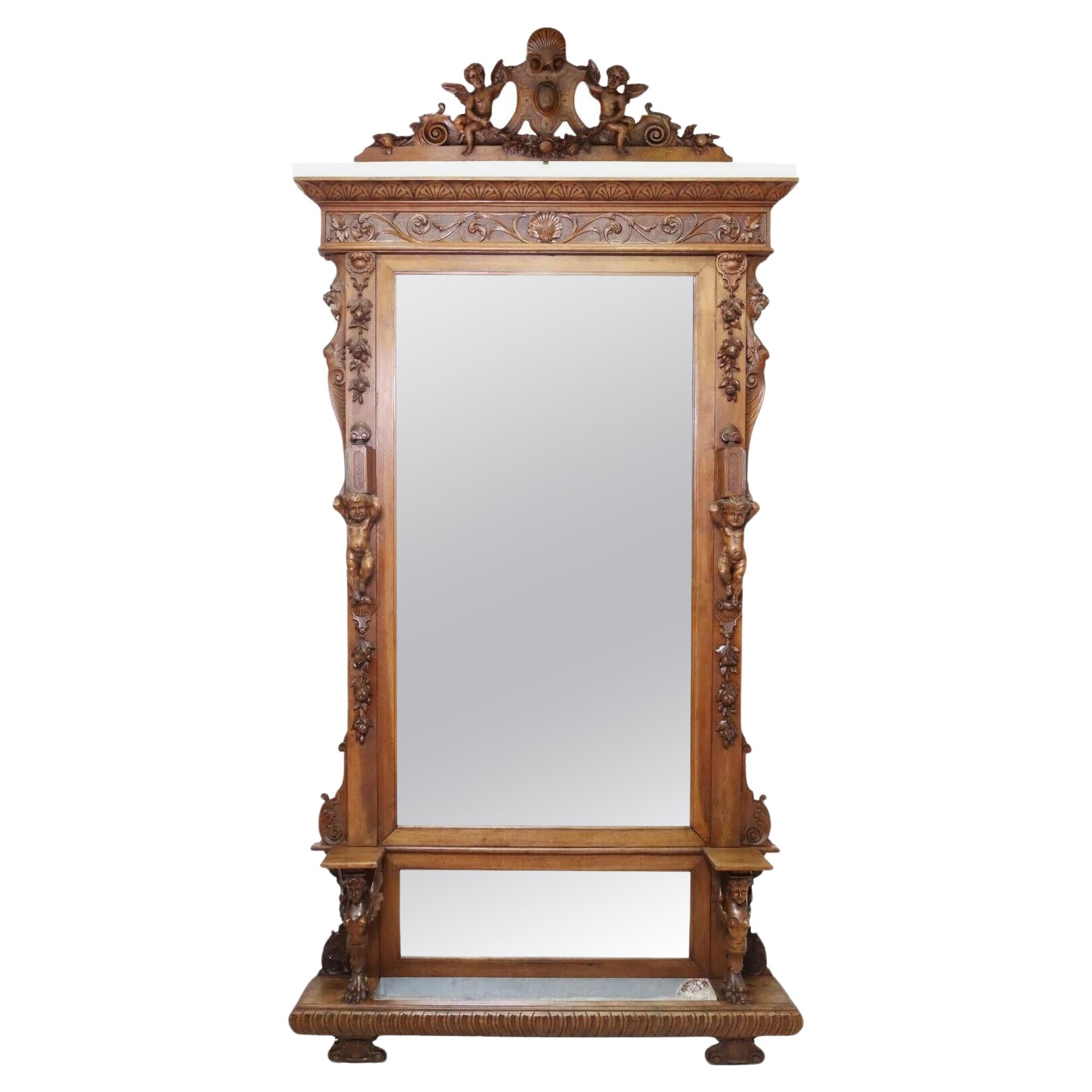 Antique Jardinere, Italian, Renaissance Revival Mirrored, Crest, Cornice, 1800s! For Sale