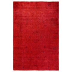 Contemporary Overdyed Hand Knotted Wool Red Area Rug