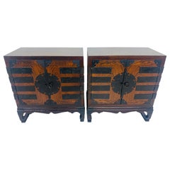 Retro pair of Japanese style nightstands/side tables