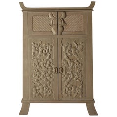 Vintage Hand geschnitzt Wood Floral Relief Kabinett