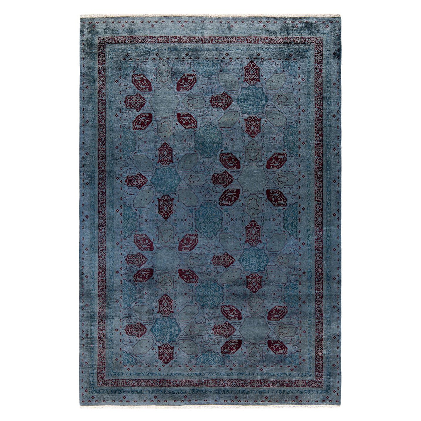 Contemporary Overdyed Hand Knotted Wool Gray Area Rug For Sale