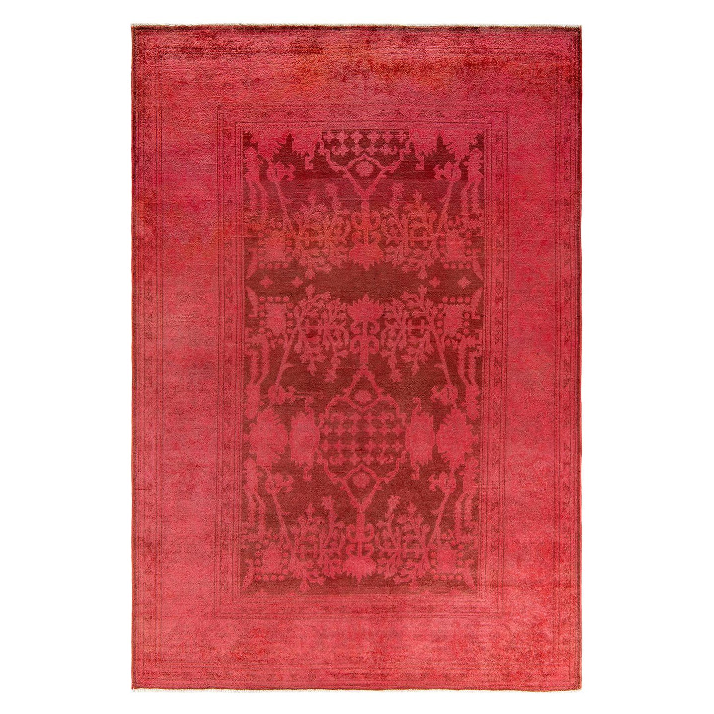 Contemporary Overdyed Hand Knotted Wool Pink Area Rug For Sale