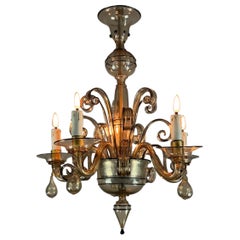 Venetian Chandelier In Mordore Murano Glass Highlighted With Black Lining