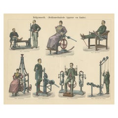 Originaler antiker Druck von Gymnastik- oder Fitnessgeräten, 1897