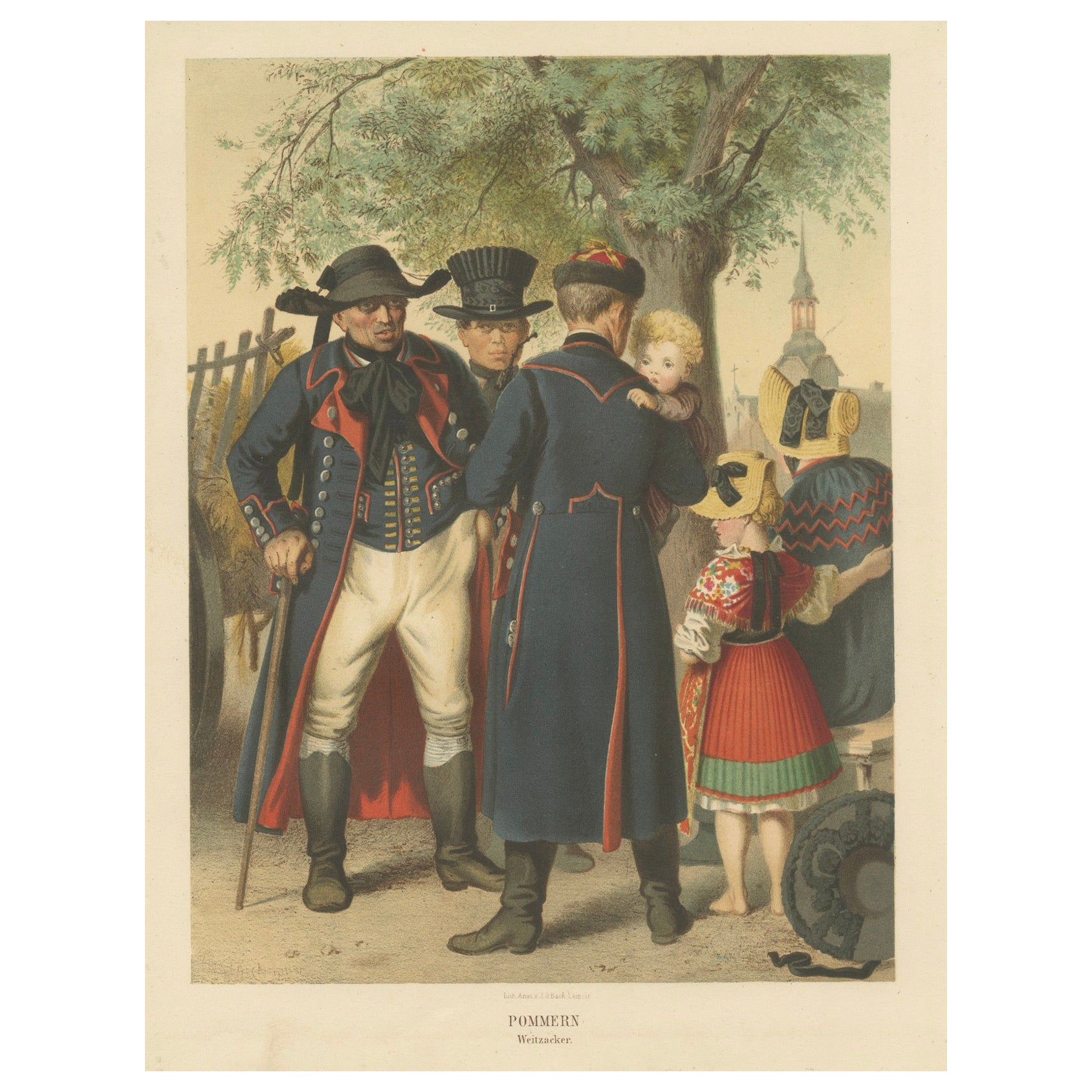 Antique Costume Print of Traditional Attire of Pomerania: Weitzacker in 1870 For Sale