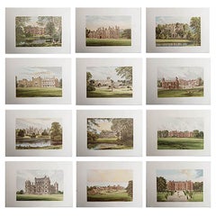 Set of 12 Antique Prints of English Country Houses and Gardens, C.1880