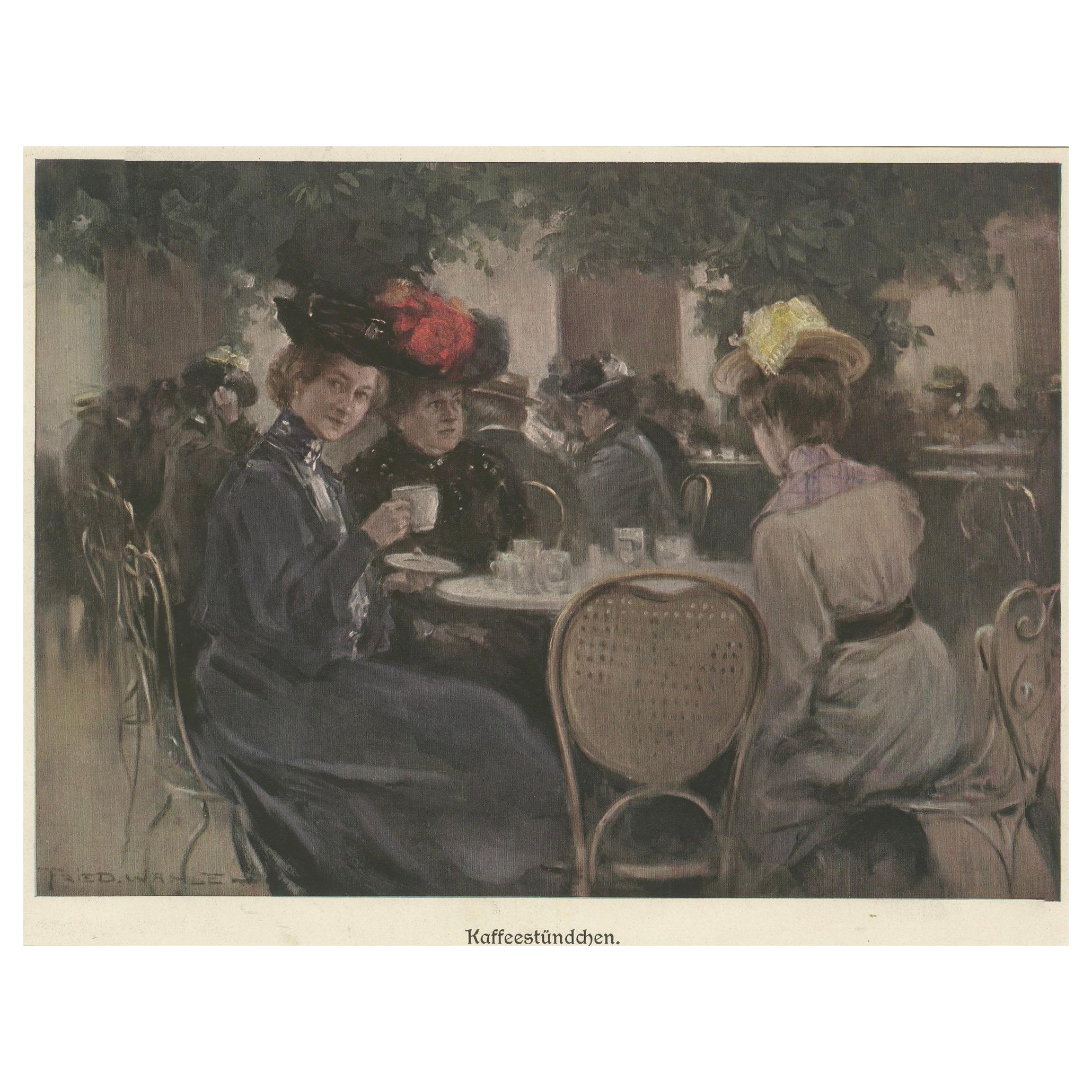 Antique Print of Women drinking Coffee For Sale