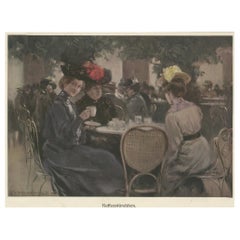Antique Print of Women drinking Coffee