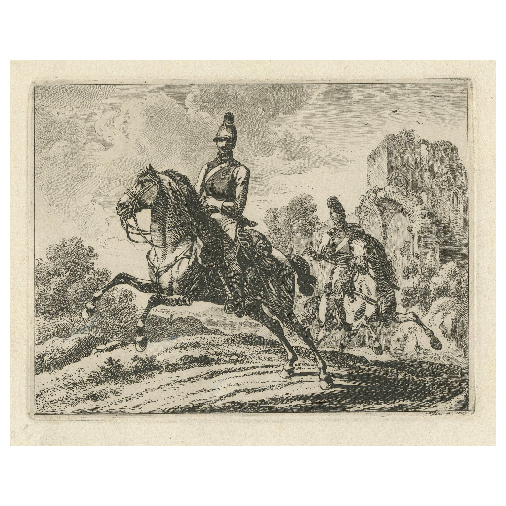 Original Engraving of Austrian Soldiers on Horseback, 1812 For Sale