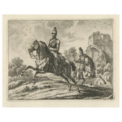 Antique Original Engraving of Austrian Soldiers on Horseback, 1812