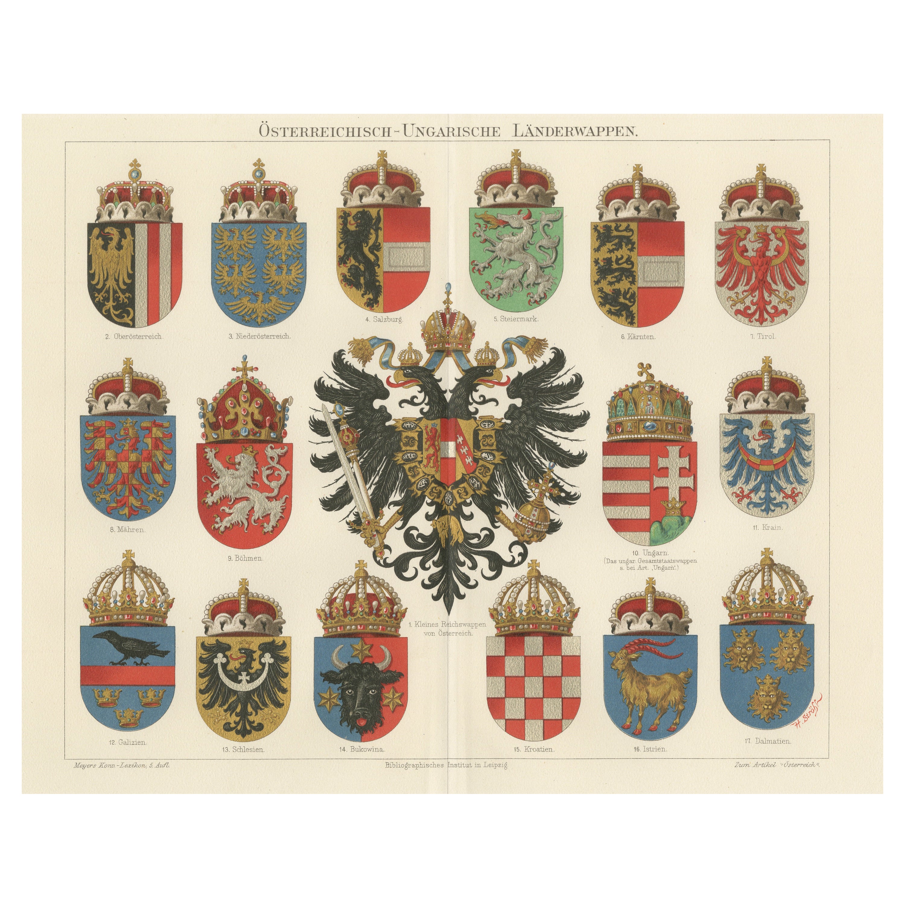 Antique Chromolithograph of Austro-Hungarian Coats of Arms For Sale