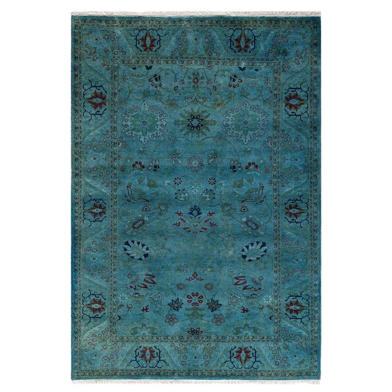 Contemporary Overdyed Hand Knotted Wool Blue Area Rug For Sale