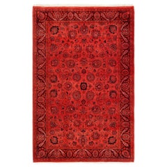 Contemporary Overdyed Hand Knotted Wool Orange Area Rug